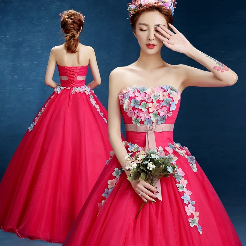 

Summer New Style Quinceanera Dresses Flower Appliques Vestidos Sweet 16 years Party Prom Vintage Floor-Length Ball Gown