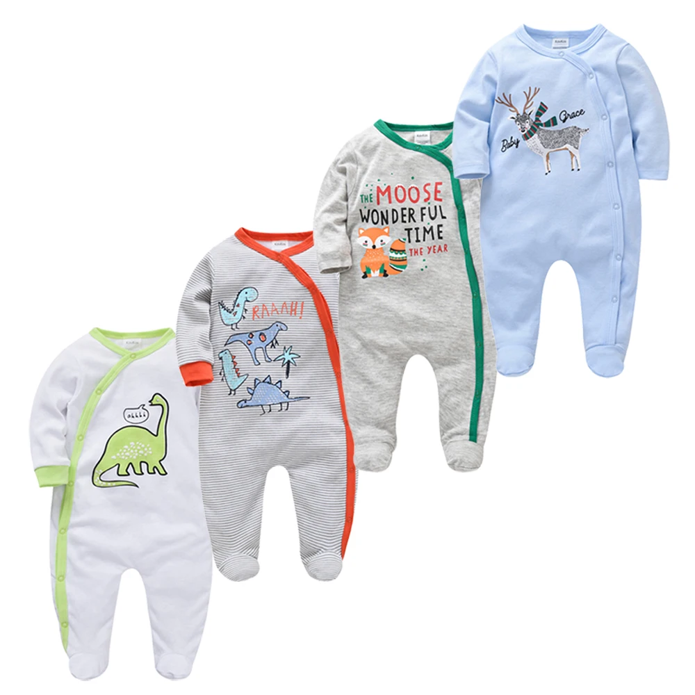 Kavkas Baby Boy Rompers 3/4 Pcs 100% Cotton Cool Bear Print Newborn Girls Clothes Long Sleeve Summer 0-12 Months Jumpsuit