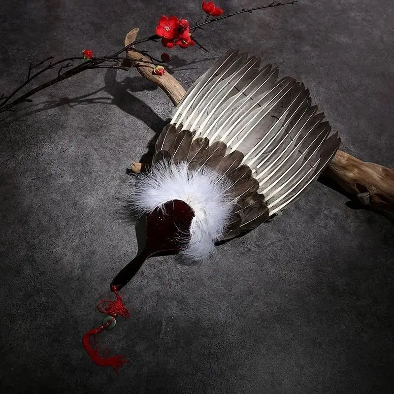 Handmade Ancient Style Folding Feather Fan, Zhuge Liang Feature Fan, Chinese Style, Integrated Lens, Handmade