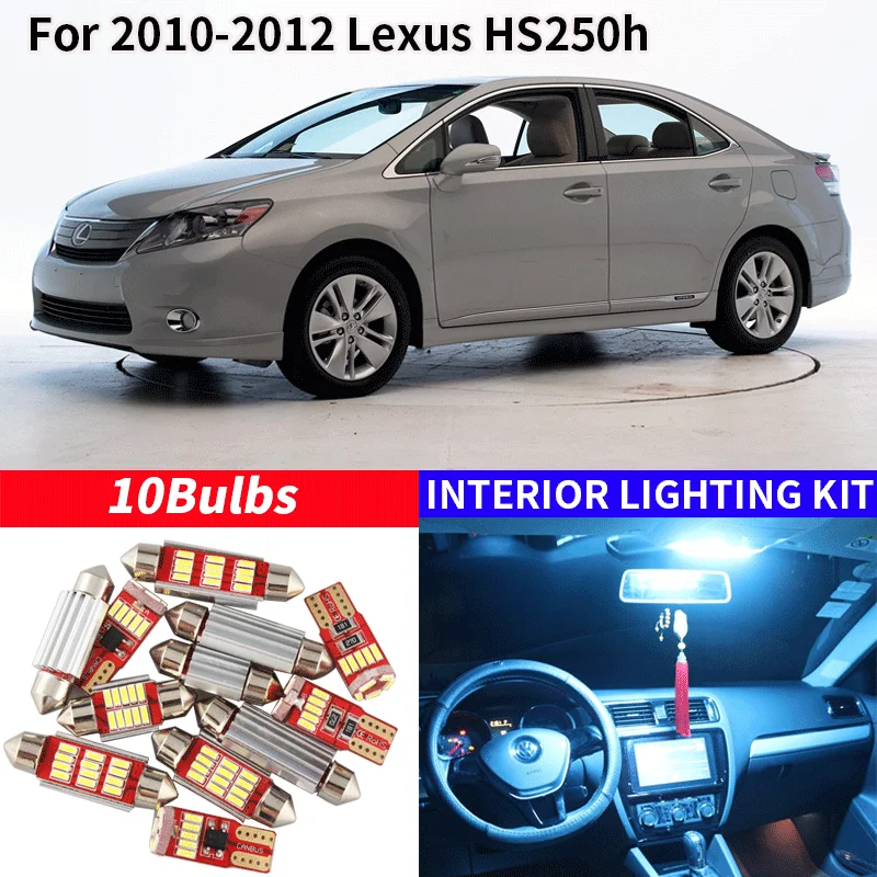 10x canbus livre de erros led kit de luz interior pacote para 2010-2012 lexus hs250h acessórios do carro mapa cúpula tronco luz de licença