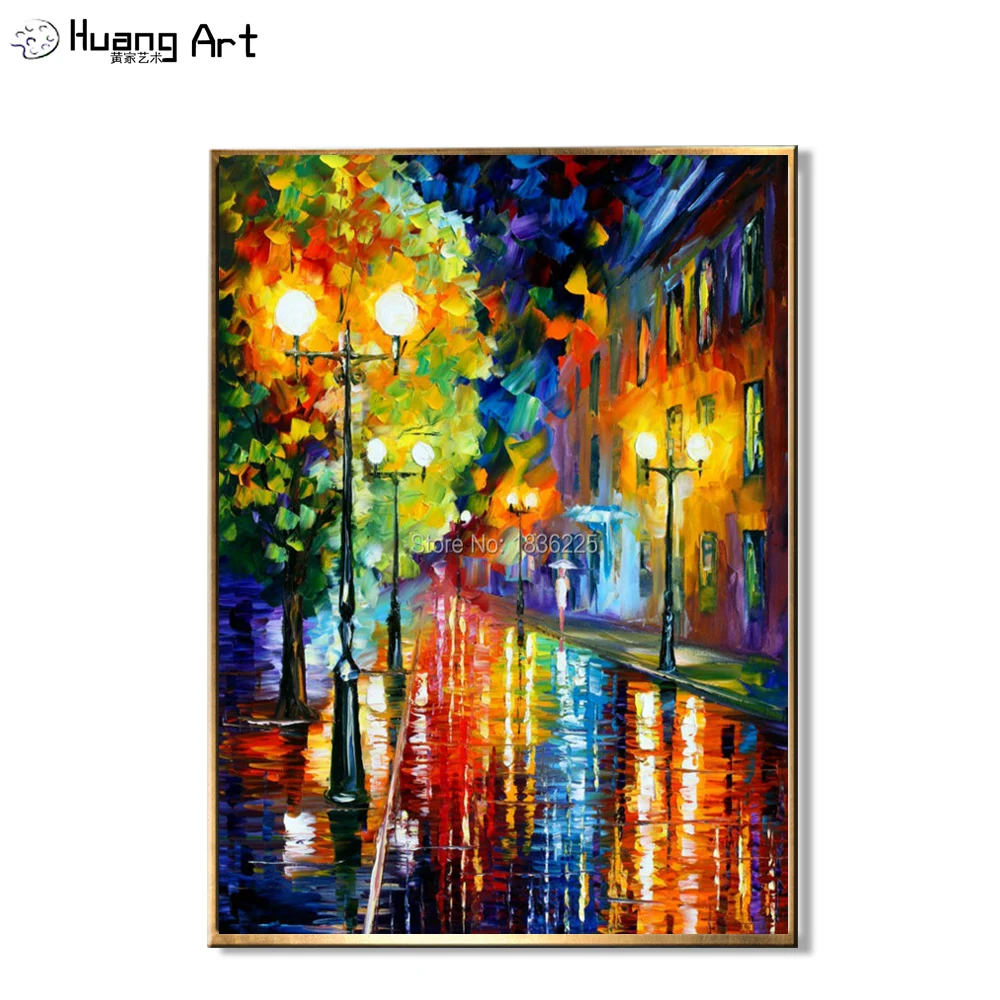 Hand-Painted Modern Wall Decor Beautiful Canvas City Landscape Painting Knife Paris Street Scenery Colorful Oil Painting