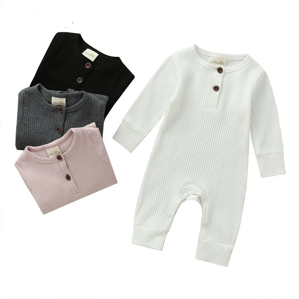 Baby Spring Autumn ClothingBaby Girl Cotton Romper Boy Knitted Ribbed Jumpsuit Newborn Solid Clothes Warm Infant Outfit