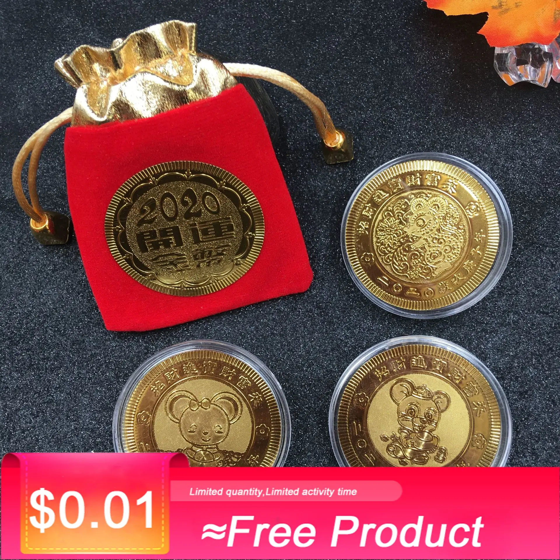 Mouse Rat Commemorative Imitation gold foil Coin Year of Rat Collection Coins Good Fortune Lucky Gift Decoration Mascot