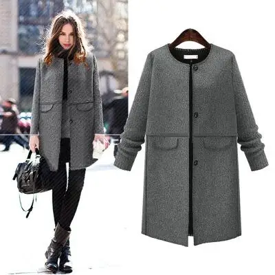 

OL Autumn and winter jacket woolen coat fashion warm coats wool coat women 5XL COATS gray jacket