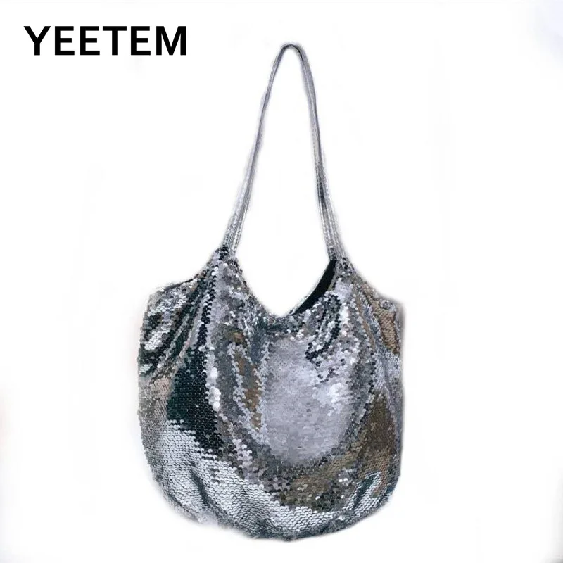 Sequin Handbags Handbags Korean Version Of One-shoulder Diagonal Handbags Simple Cloth Bags Large Capacity Women\'s Bags