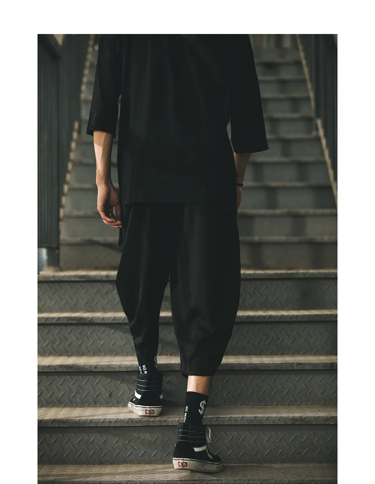 Summer original design hair stylist tide brand dark casual pants style large size men's wide-leg pants