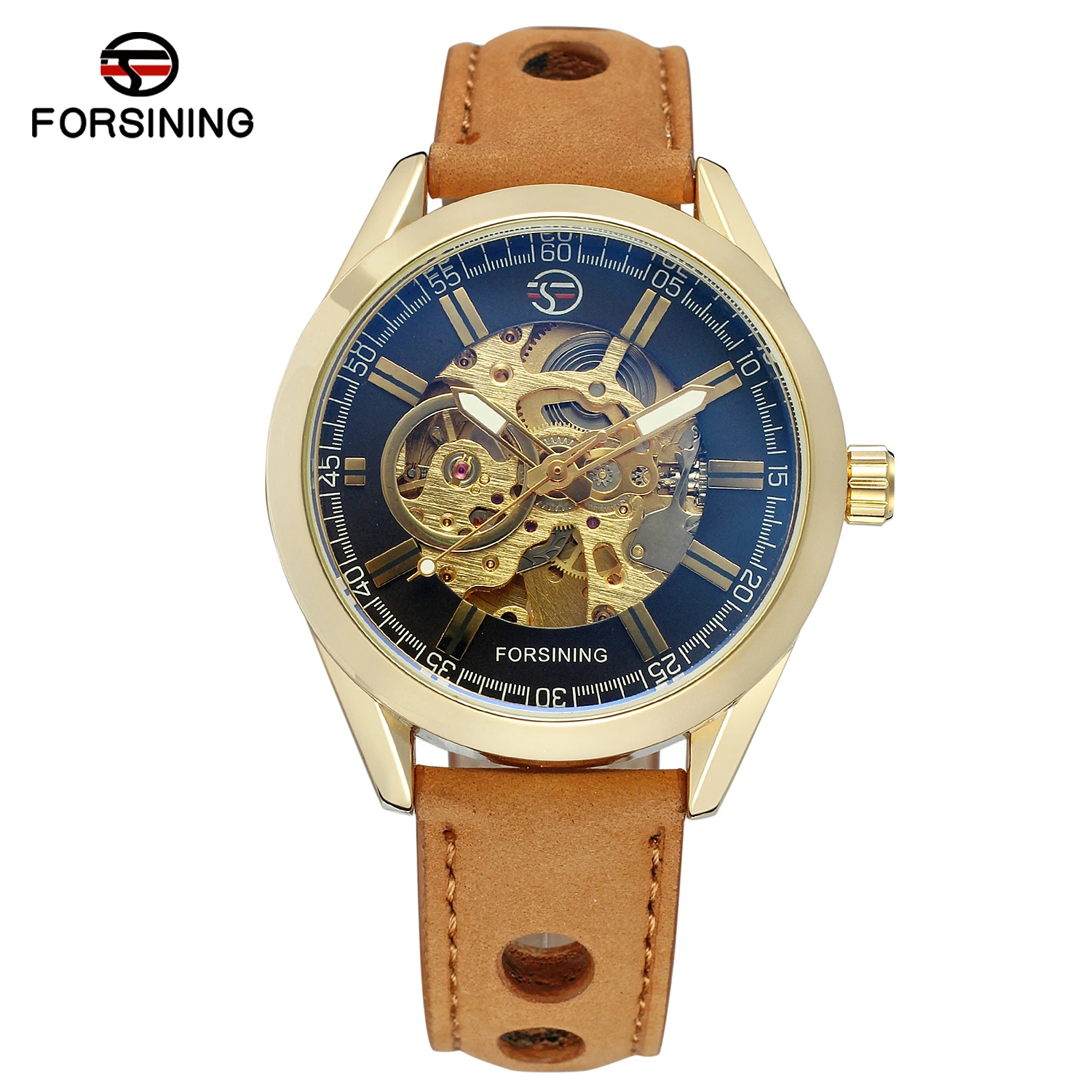 FORSINING mechanical watch hollow double nail scale mechanical watch leisure single ring belt watch a variety of colors