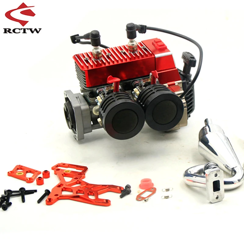 CNC Twin-cylinder 60CC Engine /Exhaust Pipe /Rear Upper Plate Thickness Set for 1/5 HPI ROVAN BAJA LT FG KING MOTOR FID GTB MCD