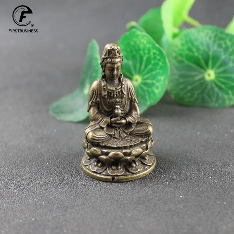 Antique Bronze Guanyin Bodhisattva Buddha Statue Ornaments New Style Small Copper Buddhas Miniatures Figurines Home Crafts Decor