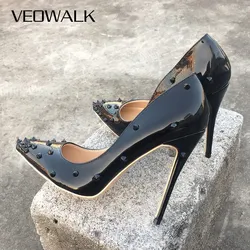 Veowalk Rivets Women Sexy Extreme High Heels Fashion Ladies Patent Leather Pointed Toe Stiletto Pumps Shoes Color Customized