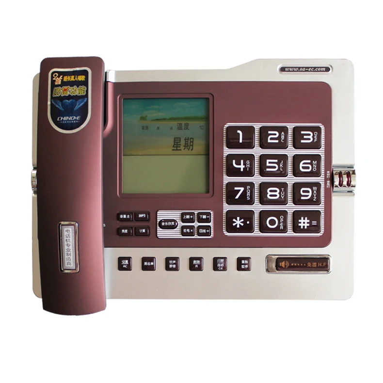 Teléfono fijo de alta calidad para negocios, identificador de llamadas, PBX, teléfono de oficina, hogar, línea fija, café negro, pantalla LED grande