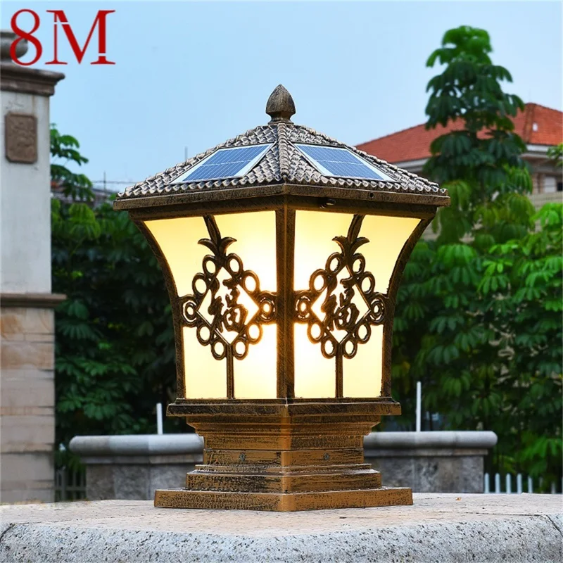 

8M Solar Outdoor Classical Post Light Retro Waterproof Pillar LED Wall Lamp Fixtures for Home Garden