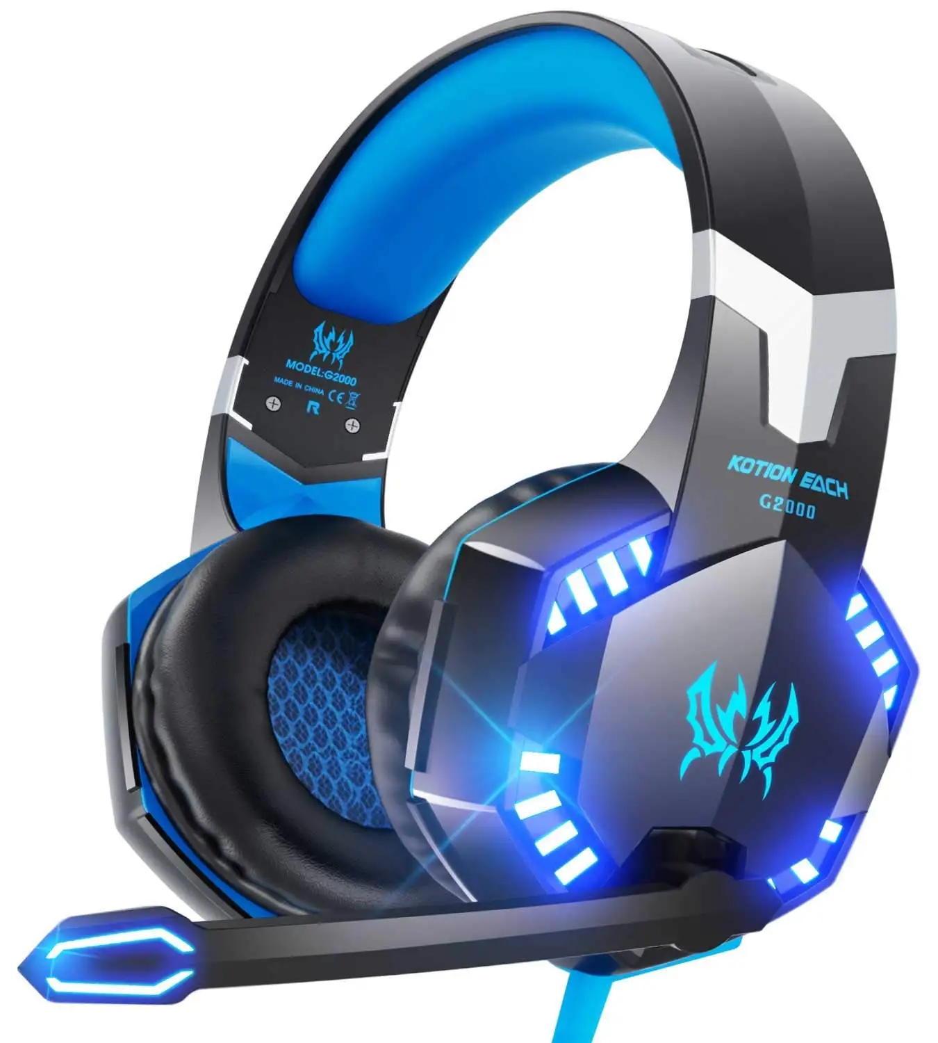 G2000 Gaming Headset for PS5, PS4, PC, Xbox One, Surround Sound Over Ear Headphones with Mic, LED Light for Mac Laptop Switch