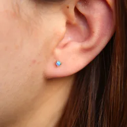 delicate 100% 925 silver opal stud earring white blue fire opal GEM multiple piercing girl women mini minimalist cute tiny earr