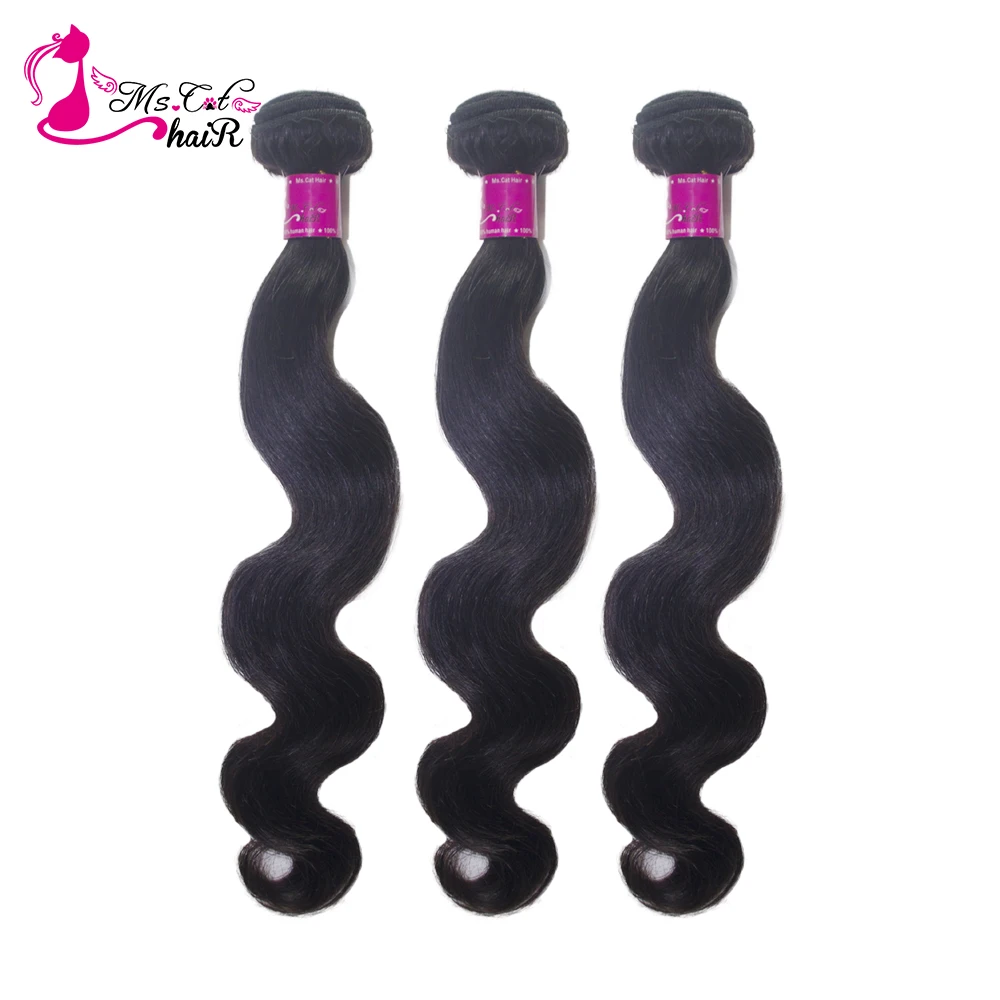 

Ms Cat Hair 4 Pcs Per Lot Body wave Maylasian Hair Weave Bundles Human Hair Extensions 8 to 28 Inches #1b Remy Free shipping