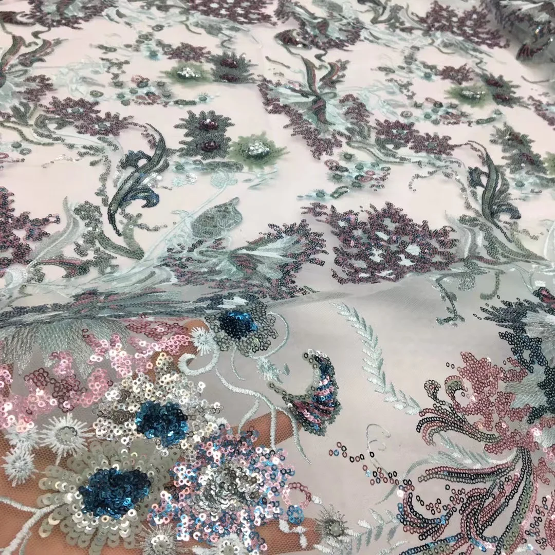 (5yards/pc) Mint green African tulle lace fabric with wonderful embroidery and sequins Soft French net lace for party FSS441