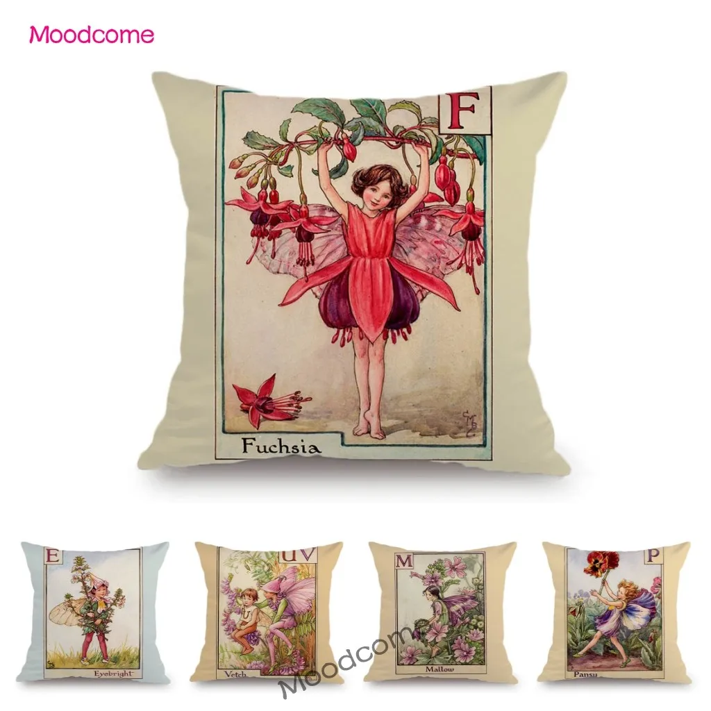 Lovely Cute Velvet Flower Plant Fairy Cartoon Baby Children Kids Room Art Decor Sofa Throw Pillow Case Short Plush Cushion Cover