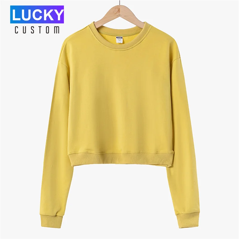 Felpa nuda Harajuku da donna Casual manica lunga Top Logo ricamato stampato personalizzato Pullover corto in puro colore Streetwear