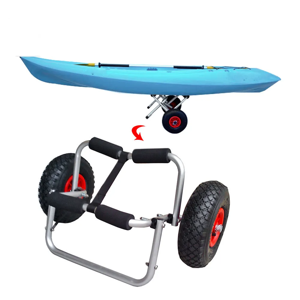 Portable Folding Trolley Kayak Carrier Cart with Removable Wheels and Aluminum Rubber Universal Canoe Trailer