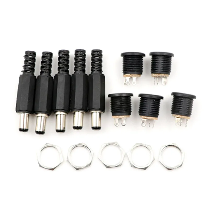 10pcs 12V 3A Plastic Male Plugs + Female Socket Panel Mount Jack DC Power Connector Electrical Supplies 5.5*2.1mm
