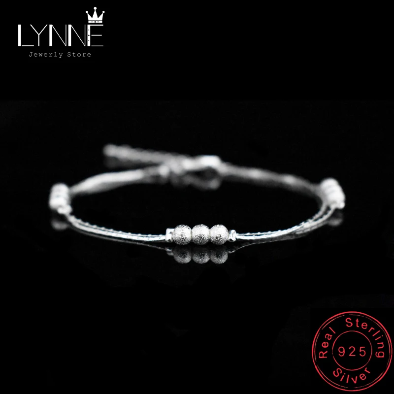 New Fashion 925 Sterling Silver Frosted Beaded Bracelets Double Layer Three Small Ball Bead Chain Bracelet Women Jewelry Gift