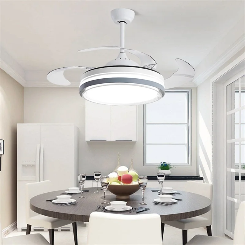 

OURFENG Ceiling Lamp With Fan 3 Colors LED Remote Invisible Fan Blade For Home Dining Room Bedroom Parlor Office