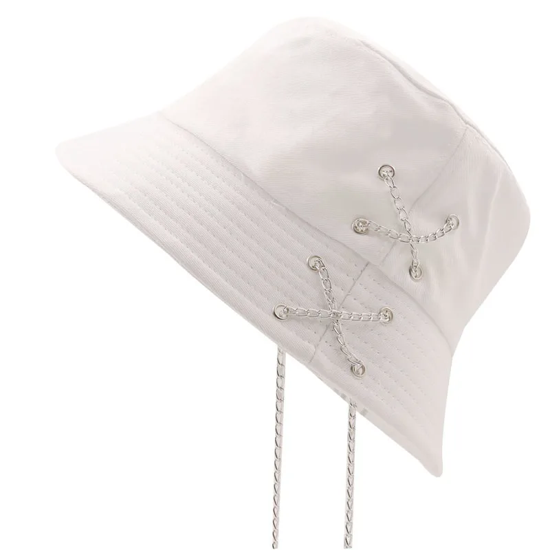 Unique Cotton Bucket Hat Cross Chain Fisherman Hat Unisex Hip Hop Cap Gross Panama Outdoor Soild Color Sun Hat For Women Men