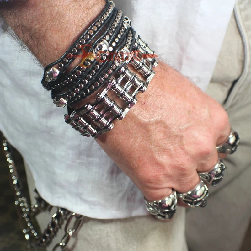 25mm Heavy Punk Black Biker Bike Bracelet Men Women Hiphop Gold Color Stainless Steel Bicycle Motorcycle Chain Bangle Jewelry