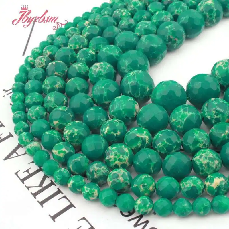 

Natural Round Sea Sediment Green Faceted 6/8/10/12mm Loose Stone Beads For DIY Jewelry Making Necklace Bracelet Strand 15"