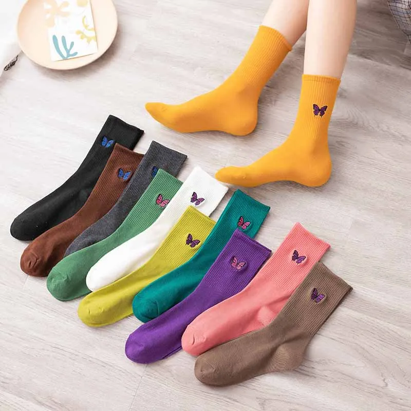 Winter Autumn New Socks Soft Cotton Lovely Butterfly Pattern Women Socks Calcetines Lady Girls Woman Ankle Long Socks