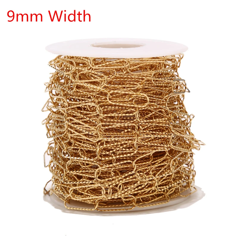 

9mm Width Gold Plated Stainless Steel Paperclip Chains Necklaces Strong Oval Cable Link Chain for DIY Jewelry Making Findings