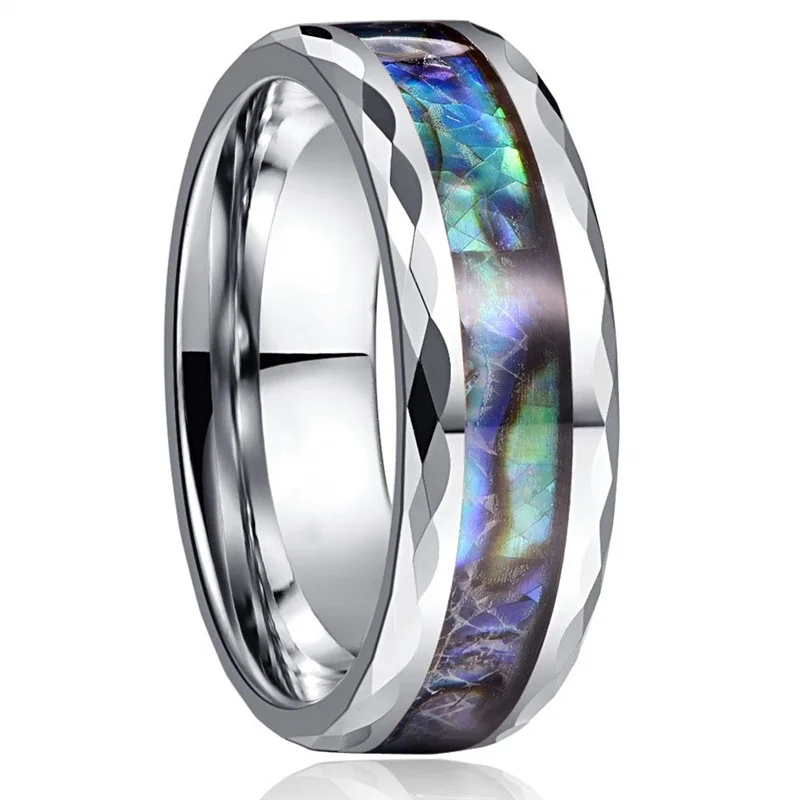 8mm Fashion Men Rings Abalone Shell Tungsten Carbide Unisex Rings Engagement Wedding Bands Jewelry Women Rings