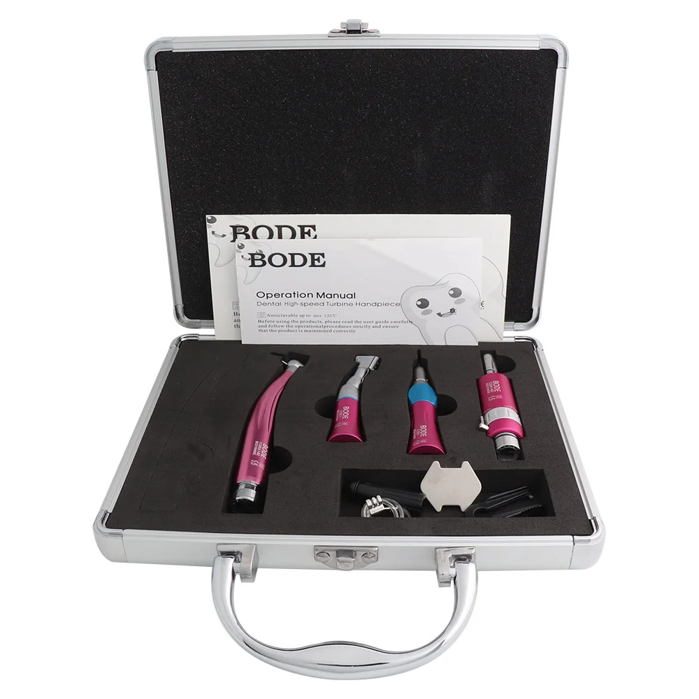 Dental Low High Speed Handpiece Set LED Straight Nose Contra Angle Air Motor Turbine Triple Borden 2 Hole B2 E-generator Pink