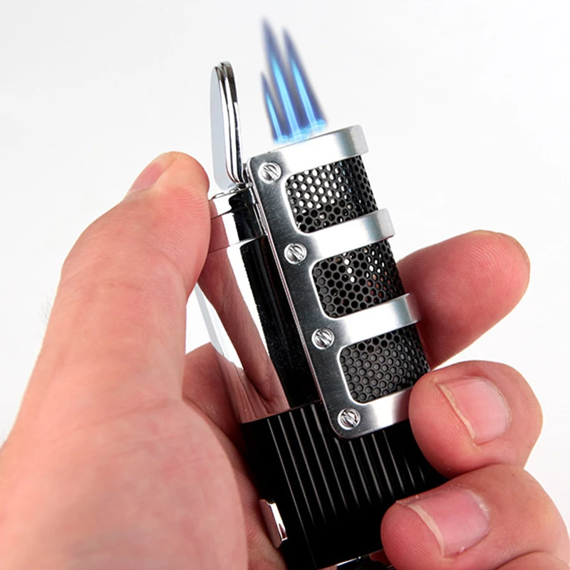 New Jobon Windproof Metal Triple Torch Lighter Jet Turbo Butane Gas Lighter Powerful Cigar Pipe Cigarette Lighter Gadget For Men