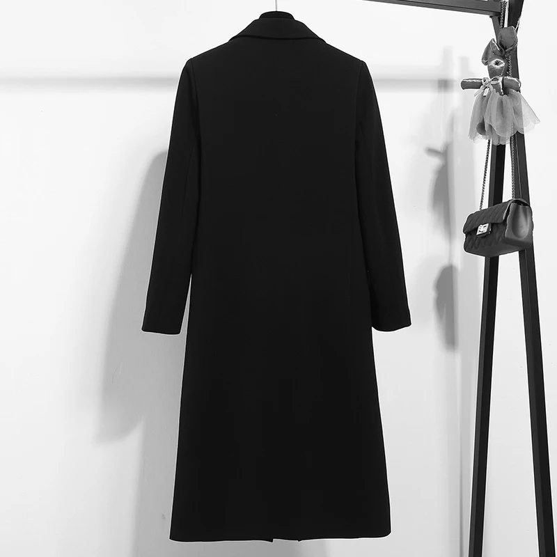 SURUFENG – veste longue noire pour femme, vêtement extérieur crissé décontracté, ample, manteau à un bouton, Style anglais, automne