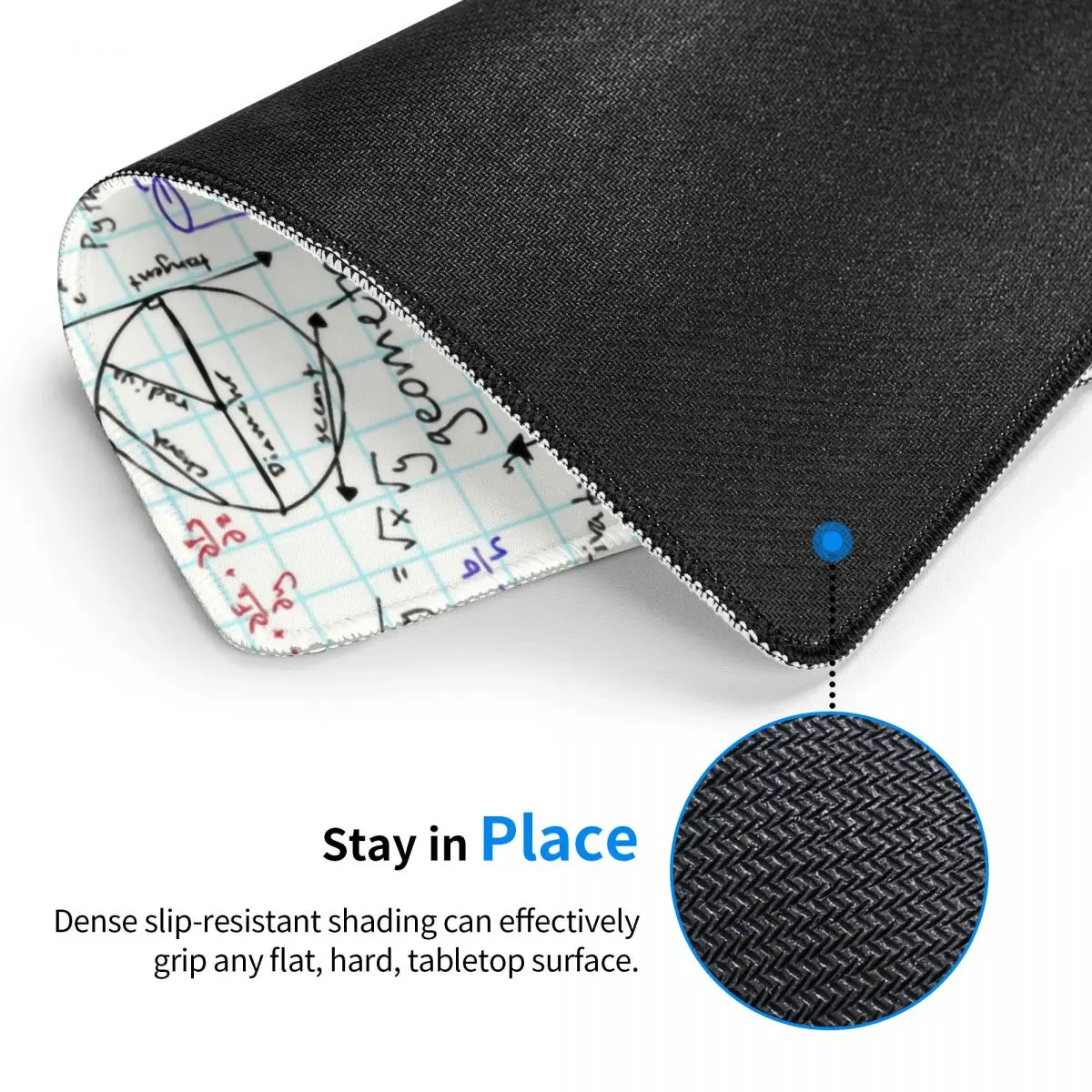 Math Homework Mouse Pad with Locking Edge Square Gamer Mousepad Anti-Slip Rubber Mathematics Teacher Office Computer Desk Mat