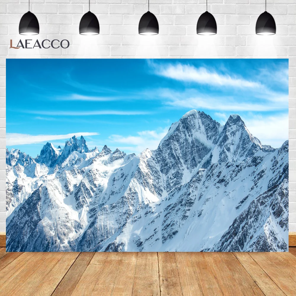 Laeacco Mountain Snow Winter Blue Sky Cloudy Natural Scenic View Photo Background Photography Backdrop Photocall Photo Studio