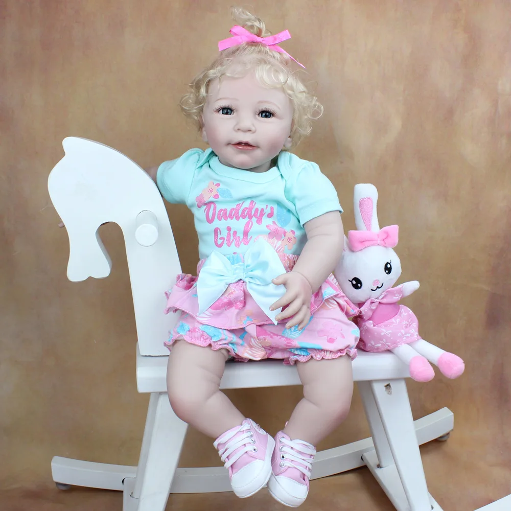 

Bebes doll with 55 CM Soft Reborn Baby Blonde Hair Girl Doll Toy Lifelike Realistic 22 Inch Princess Toddler Smiling Lisa Bebe