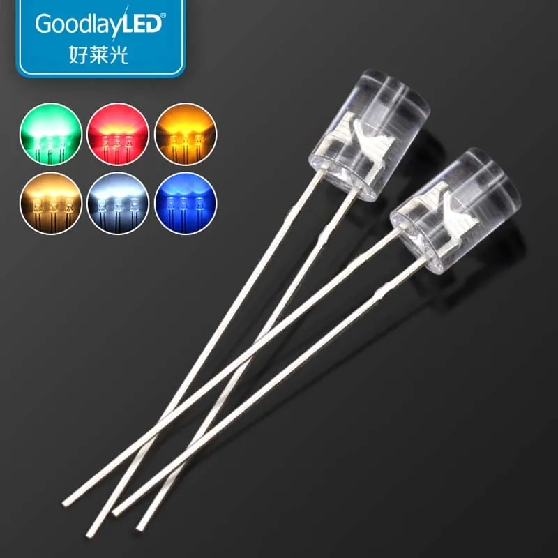 1000PCS 5mm Flat Top Transparent Long Leg White Warm Red Blue Green Yellow Light-Emitting Diode LED