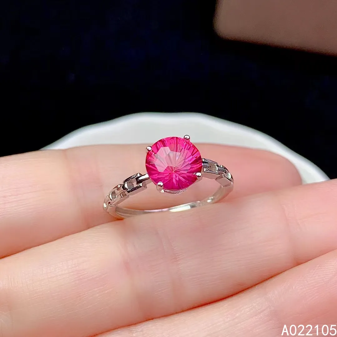 

KJJEAXCMY fine jewelry 925 sterling silver inlaid Natural pink topaz women classic simple round adjustable gem ring support dete