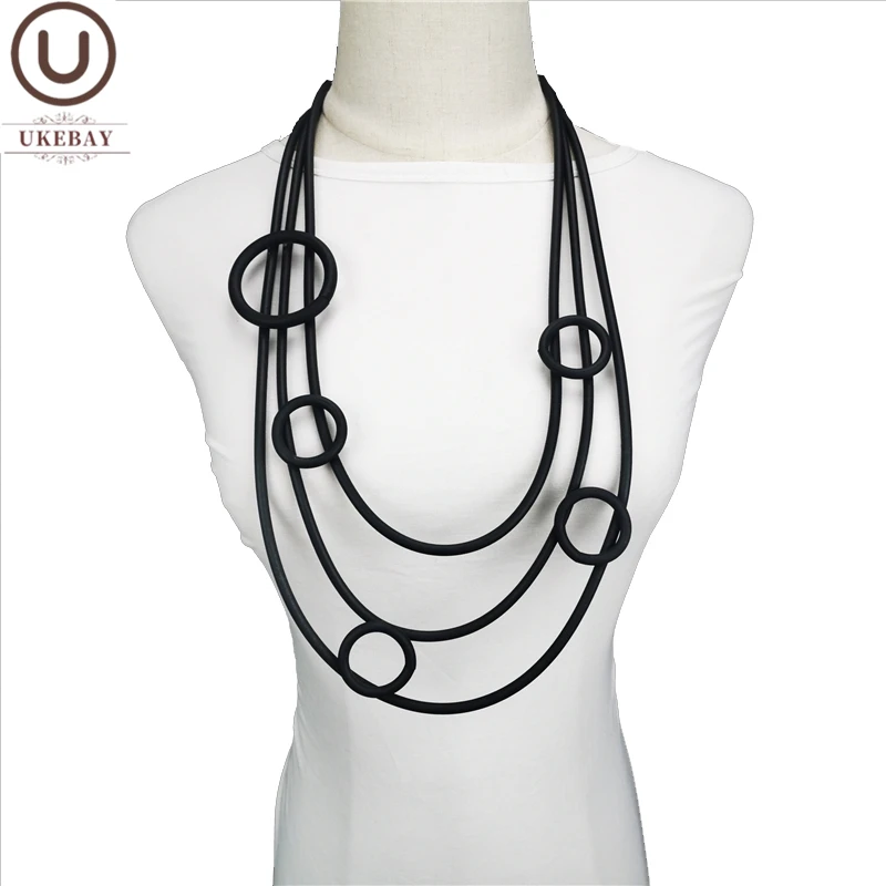 

UKEBAY 2020 New Handmade Torques Women Pendant Necklaces Short Collar Chains 3 Rubber Rope Adjustable Size Choker Chain Jewelry