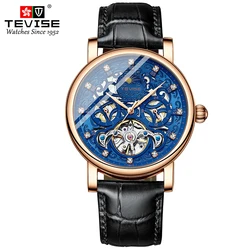 Men Mechanical Wristwatches TEVISE T867D Automatic Watch Man 3D Hollow Zirconium Drill Embellishment Waterproof Male Clock Box