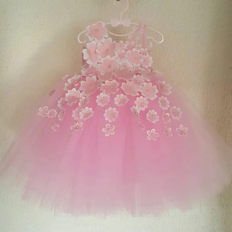 Vestidos de flores para niña, vestido de desfile de encaje Floral con cuello de Joya, vestido de princesa para cumpleaños con lazo