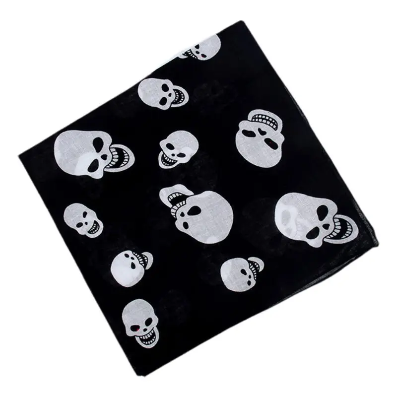 54x54cm Unisex Skull Theme Colorful Cotton Fabric Square Bandanas Graphic Print Gothic Scarf Sport Hip-Hop Wristband Hair Wrap