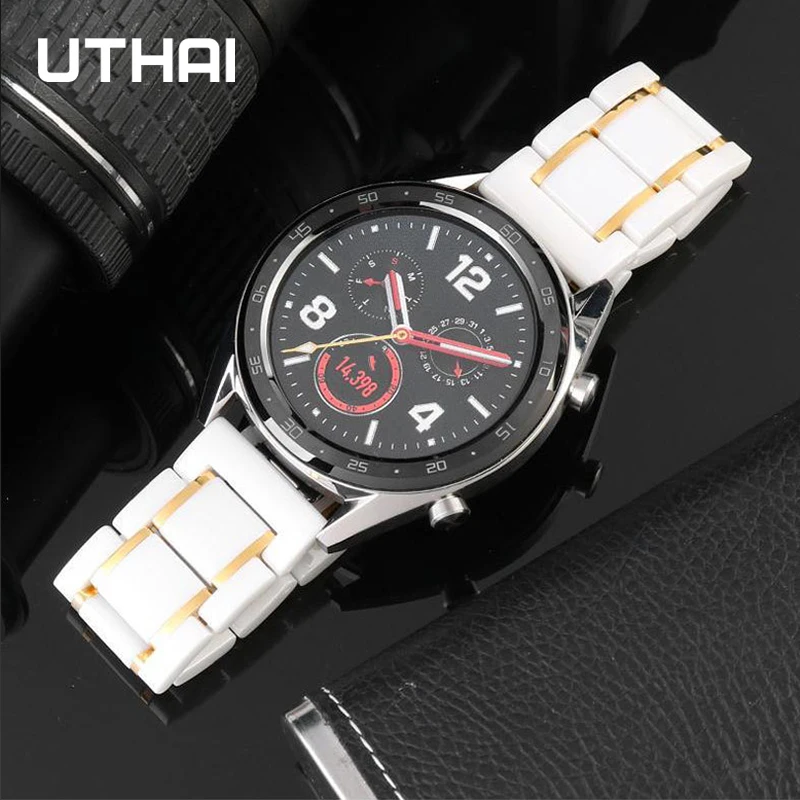 Five Beads Ceramic Strap Stainless Steel Watch Band 20mm 22mm For Samsung S3 46/Huawei GT UTHAI C09