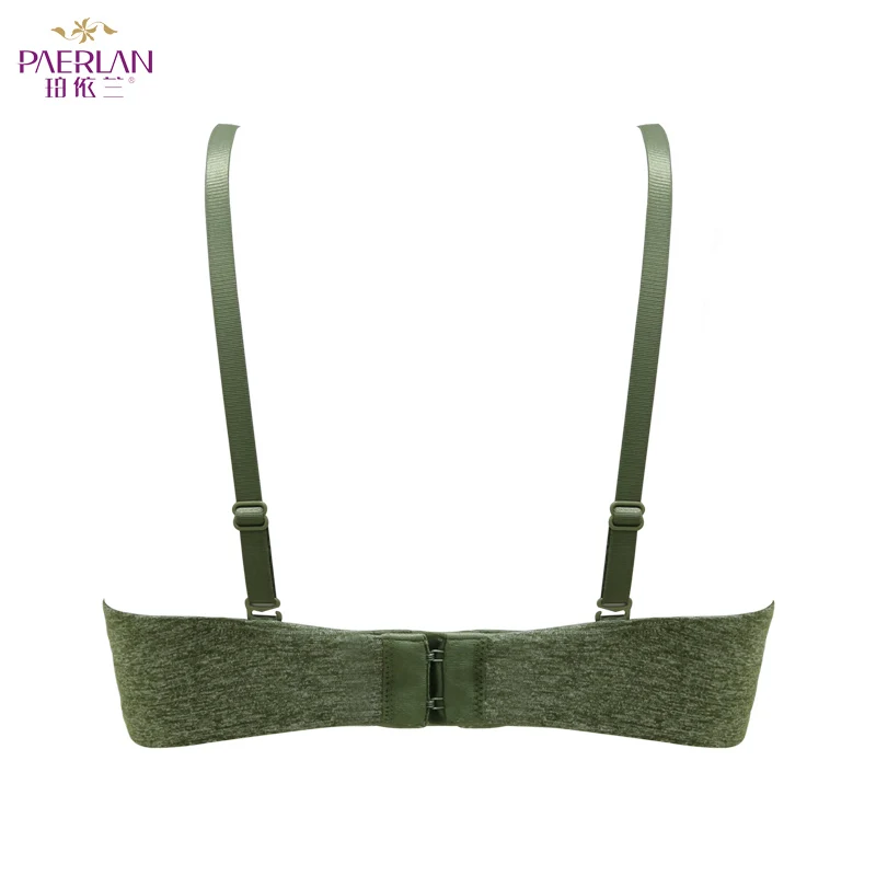 PAERLAN Wire Free Comfortable Small Breast Push Up 3/4 Cup Bra Everyday Simple style One-Piece green Lycra Underwear Women