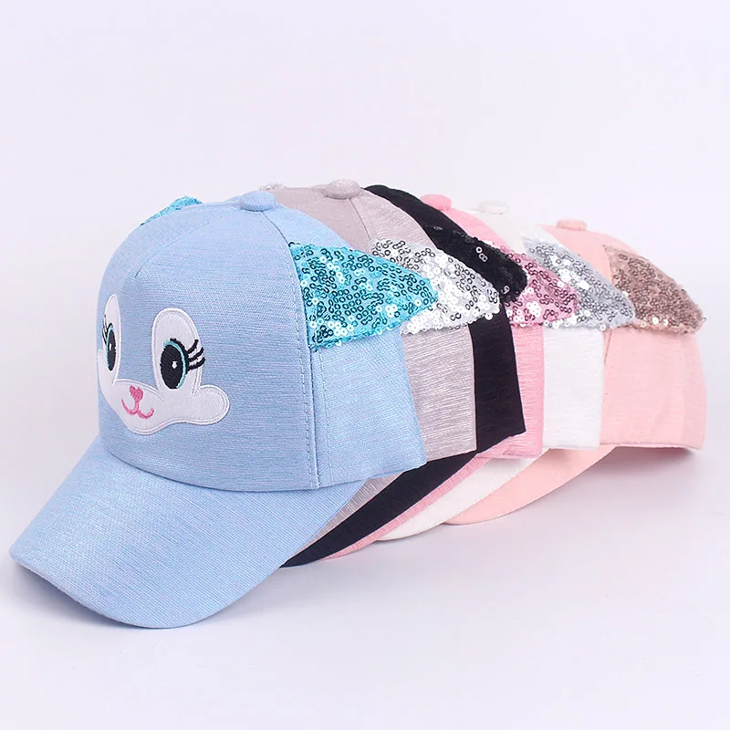 Spring Child Cartoon Baseball Cap 2 to 8 Years old Sequin Ears Summer Hip Hop kids Korean Hats Boys Girls Caps Snapback Hat