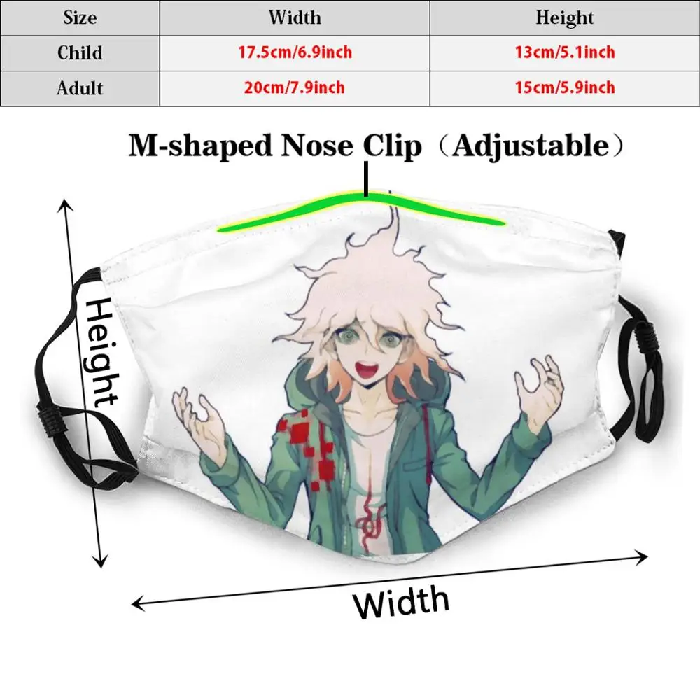 Nagito 2 Volwassen Kids Anti Dust Pm2.5 Filter Diy Masker Nagito Monobear Monokuma Danganronpa Anime Komaeda Nagito Nagito Komaeda