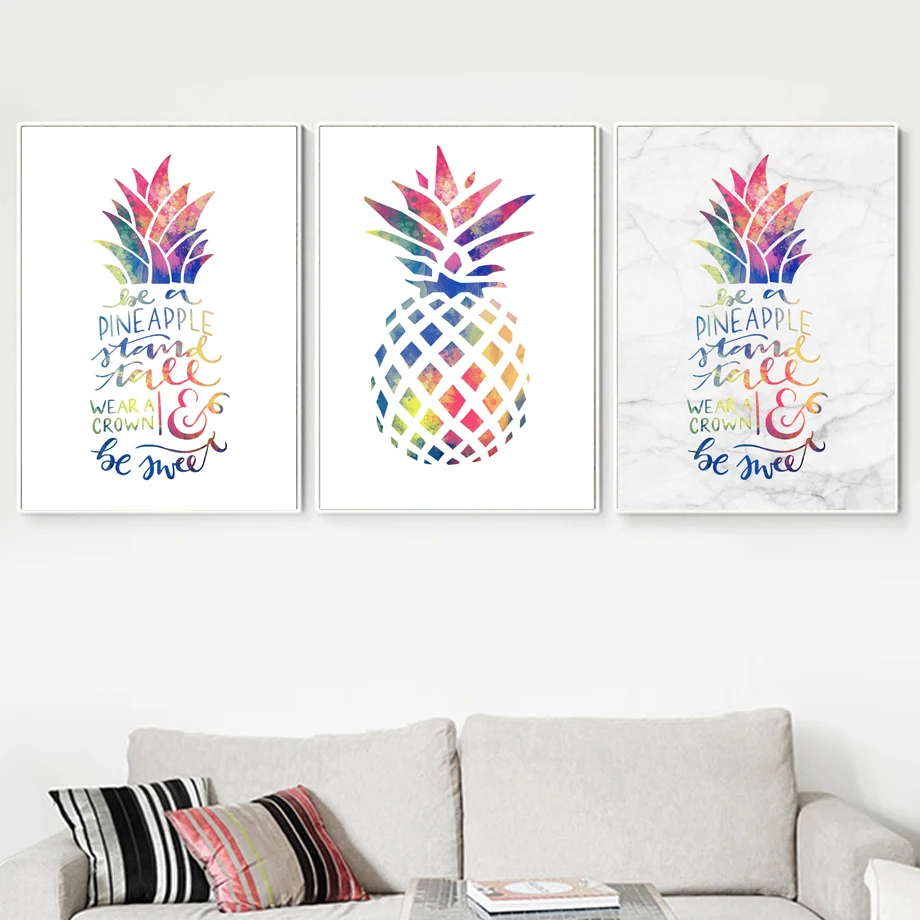 Colorful Pineapple Quote Tropical Plant Wall Art Canvas Painting Nordic Posters And Prints Wall Pictures For Living Room Decor
