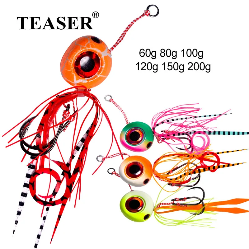 

TEASER 60g 80g 100g 120g 150g 200g Metal Fast Sinking Jig Rubber Skirts Saltwater Assist Hook Ice Fishing Lure Tai Kabura Slider